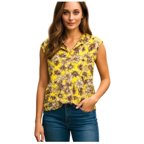 Lafayette 148 Women's Floral Silk Blouse V-Neck Short Sleeve Small - Picture 10 of 10